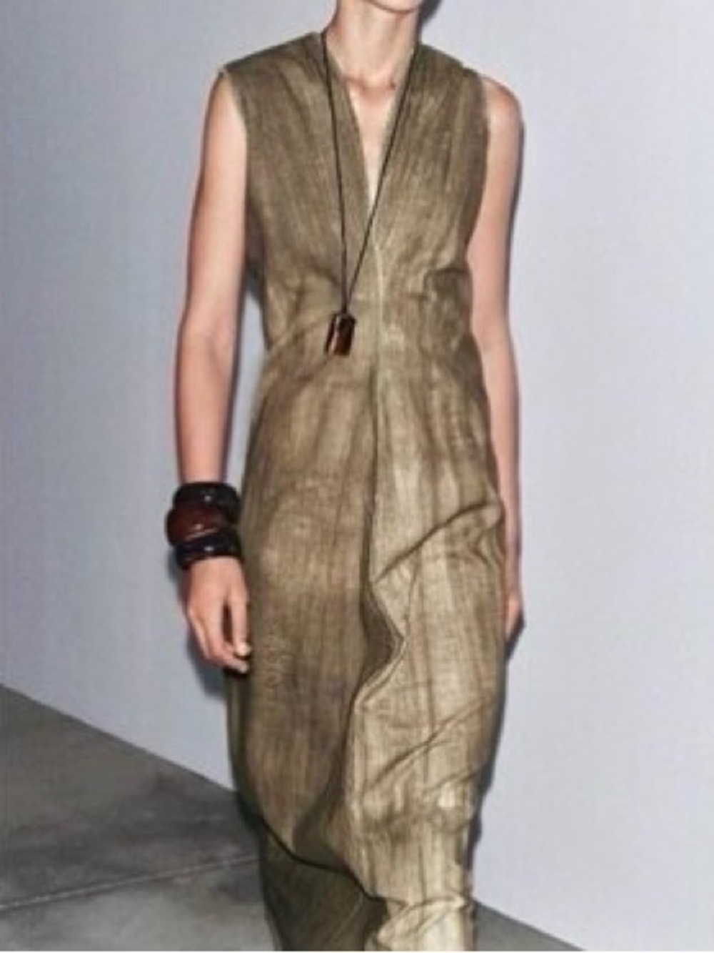 Zara Olive Maxi Dress with Center Seam